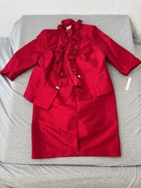 NWT Nicolette 14W Red Ruffle Skirt Suit Retro Glam Church Wedding Guest Corpcore